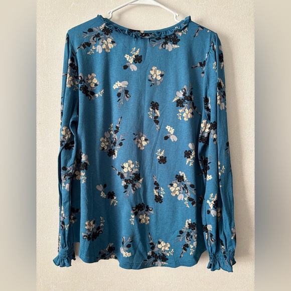 Melloday | Blue floral long sleeve blouse | Women’s XL - Picture 4 of 5